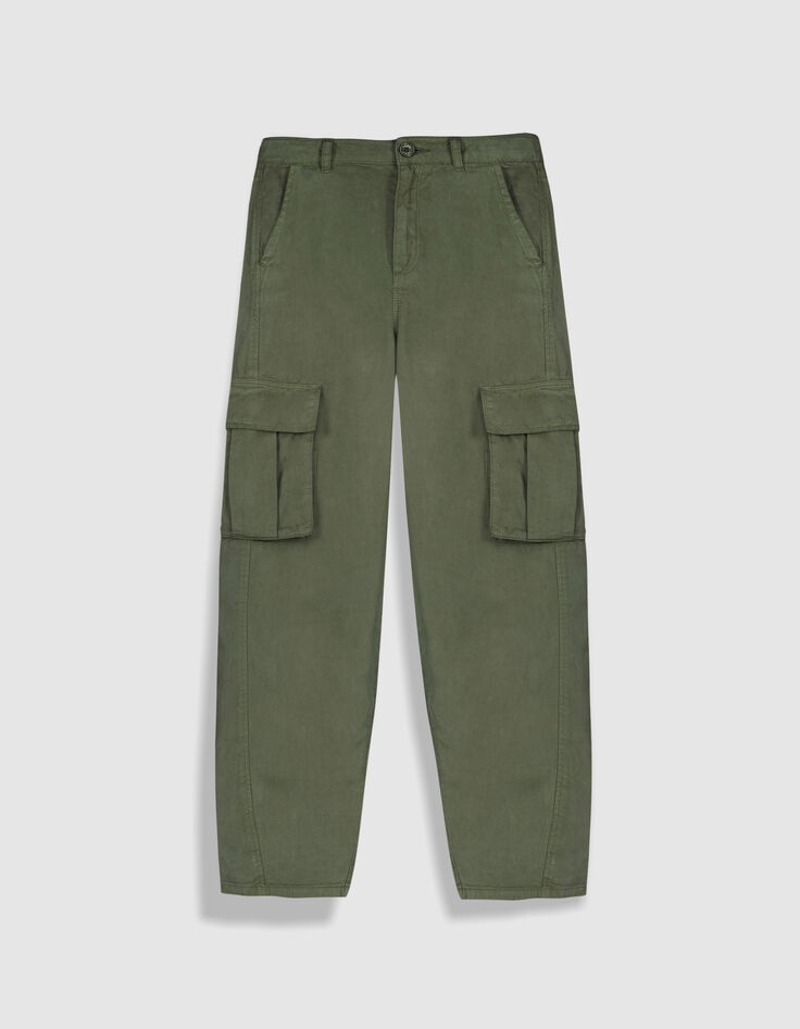 Vloeiende kaki cargo broek voor meisjes-4