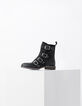 Women&rsquo;s black 4-buckle and studs leather combat boots-1