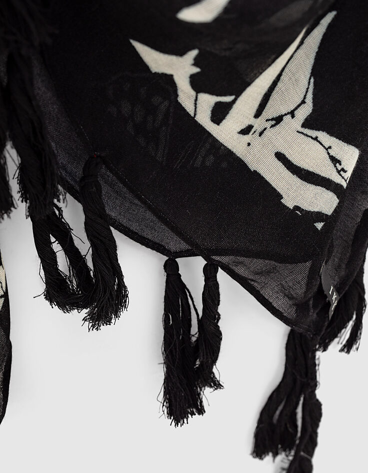 Pañuelo fino floral blanco negro mujer-2