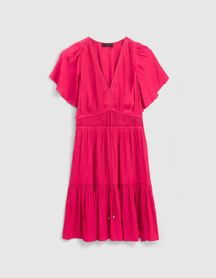 Robe volantée fushia acidulé femme-5