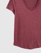 Tee-shirt en lin foil coloris fuchsia femme-2