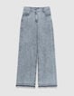 Edie Women's high-waisted grey wide-leg jeans with fringed bottoms-1