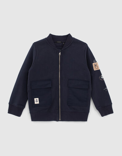 Boys' navy mixed-fabric quilted back cardigan - IKKS