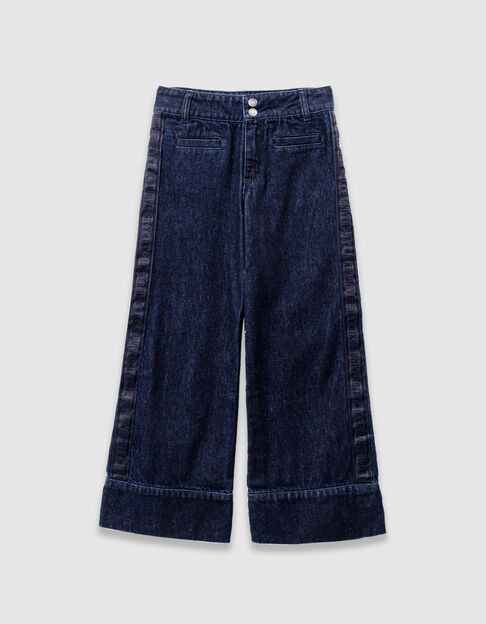 Girls’ blue wide-leg jeans with wide side bands - IKKS