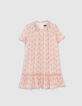 Girls’ ecru dress, flowery print with silver threads-1