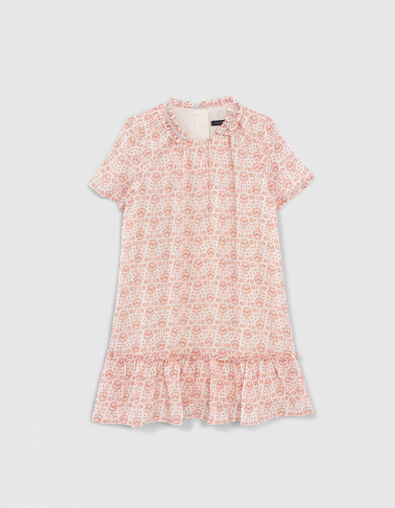 Girls’ ecru dress, flowery print with silver threads - IKKS
