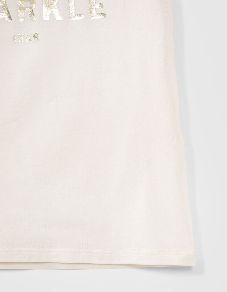 Ecru T-shirt metallic tekst meisjes-4