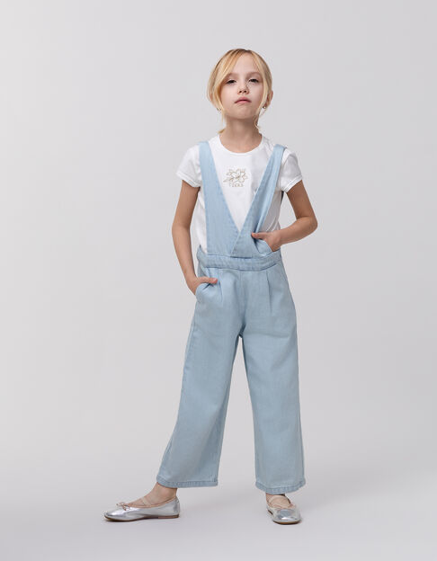 Set blauwe waterless jeanstuinbroek en T-shirt meisjes - IKKS