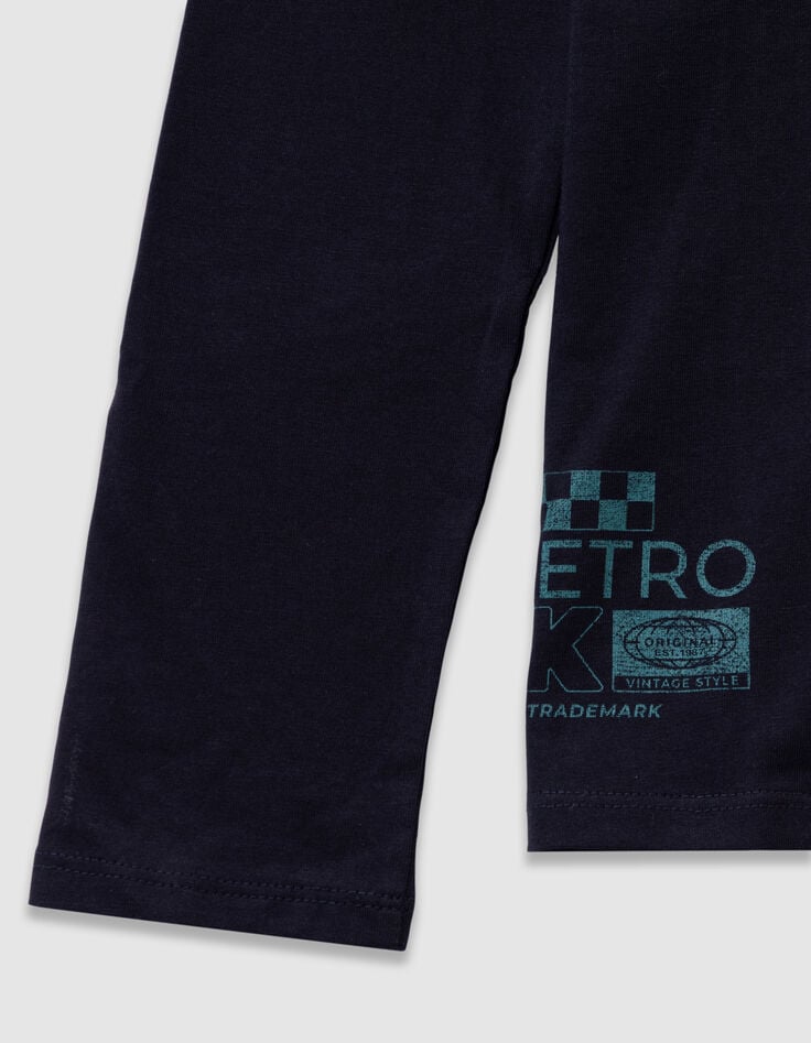 Camiseta azul marino algodón coche espalda niño-6