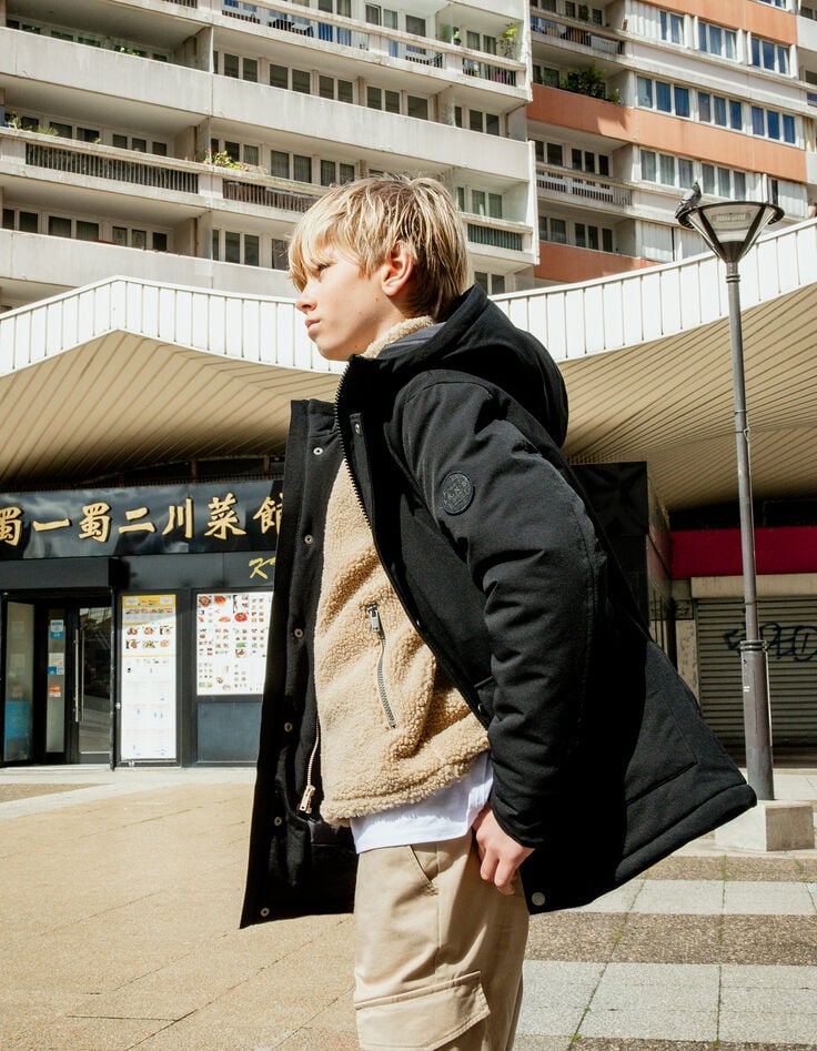 Parka negra 2 en 1 de niño con plumón de terciopelo-7 Parka negra 2 en 1 de niño con plumón de terciopelo-7