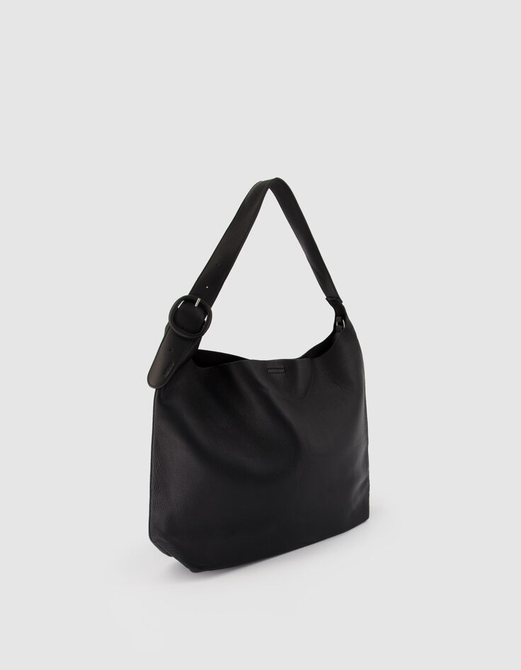 Schwarze Leder-Beuteltasche, Gr&ouml;&szlig;e L, f&uuml;r Damen -2