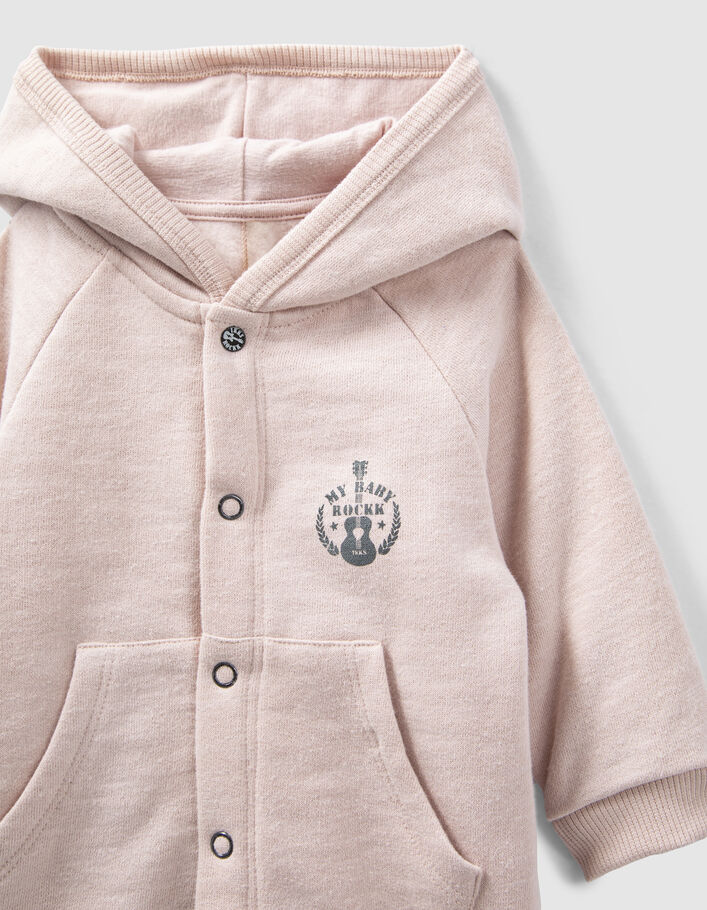 Baby’s light pink organic fabric hooded all-in-one - IKKS