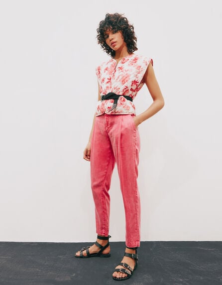 Women’s pink bleached Tencel trousers with removable belt