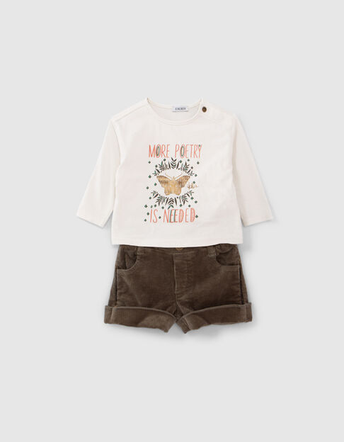 2-in-1 baby meisjes vlinder T-shirt en kaki shorts set - IKKS