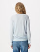 Pull encolure V bleu ciel 100% laine Femme-3