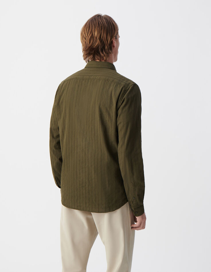 Khaki Herrenhemd, SLIM-Fit, Bio-Baumwollvoile, Streifstick-3
