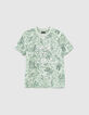 T-shirt aqua bio imprimé feuilles et message garçon -1