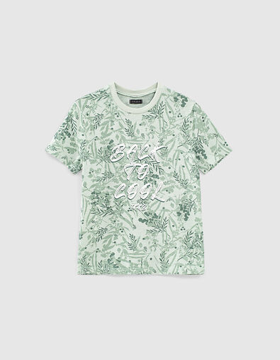 T-shirt aqua bio imprimé feuilles et message garçon  - IKKS