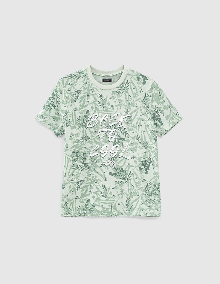 T-shirt aqua bio imprimé feuilles et message garçon -1