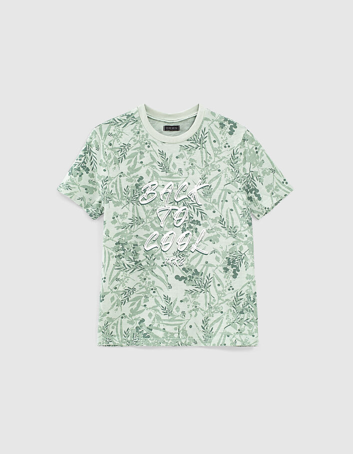Camiseta aguamarina orgánico hojas y mensaje niño  - IKKS