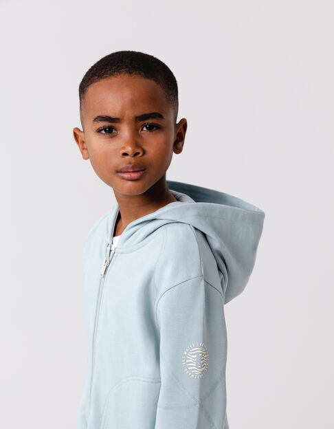 Cardigan vert d'eau à capuche zip bicolore garçon - IKKS