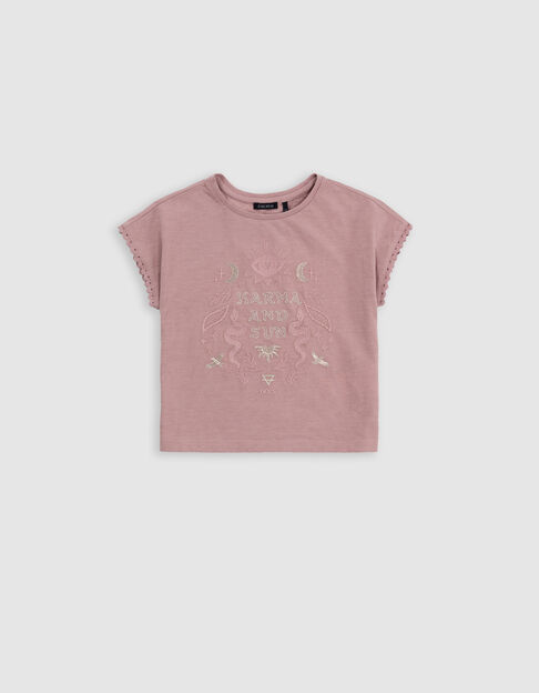 Pink t-shirt organic cotton lace and embroidery for girl - IKKS