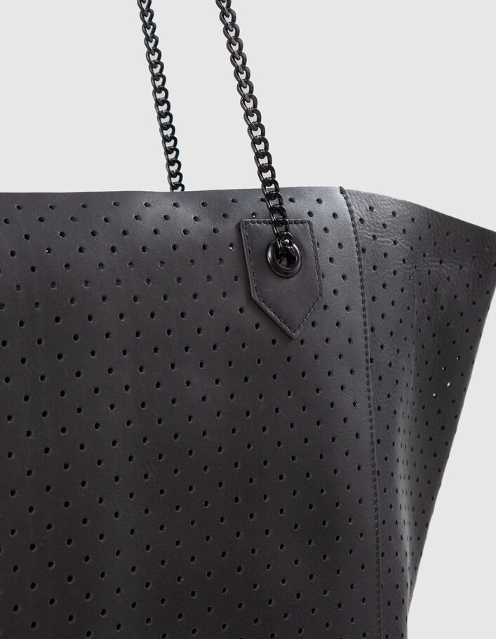 Women’s black perforated leather oversize tote bag - IKKS
