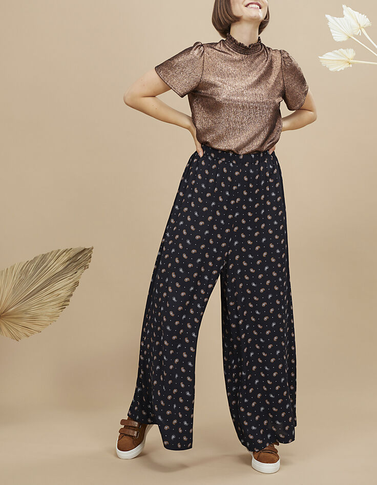 Pantalon large noir imprimé cachemire cravate I.Code-5