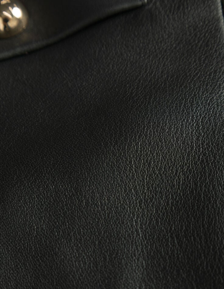 Kurze, schwarze Damenlederjacke vier aufgesetzte Taschen-7 Kurze, schwarze Damenlederjacke vier aufgesetzte Taschen-7