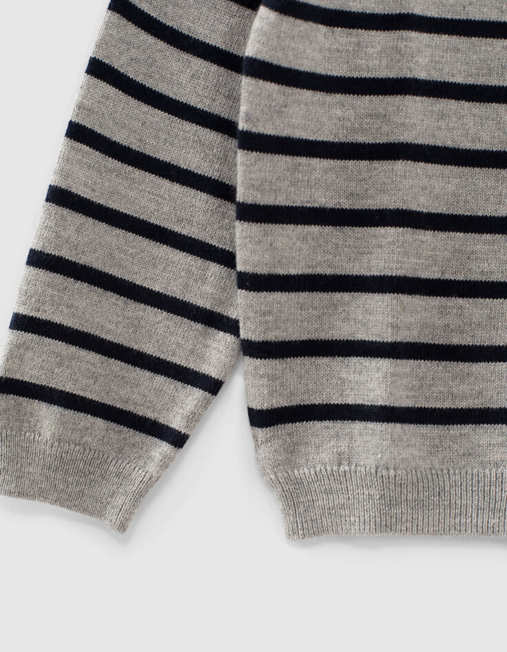Girls’ grey marl sweater with navy stripes and ruffles-7 Girls’ grey marl sweater with navy stripes and ruffles-7