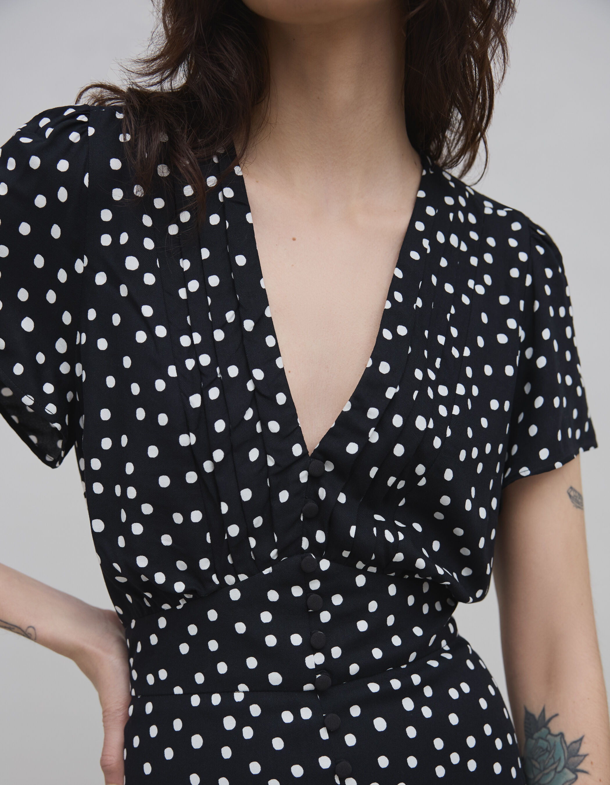 Robe noire LENZING ECOVERO imprime pois Femme IKKS