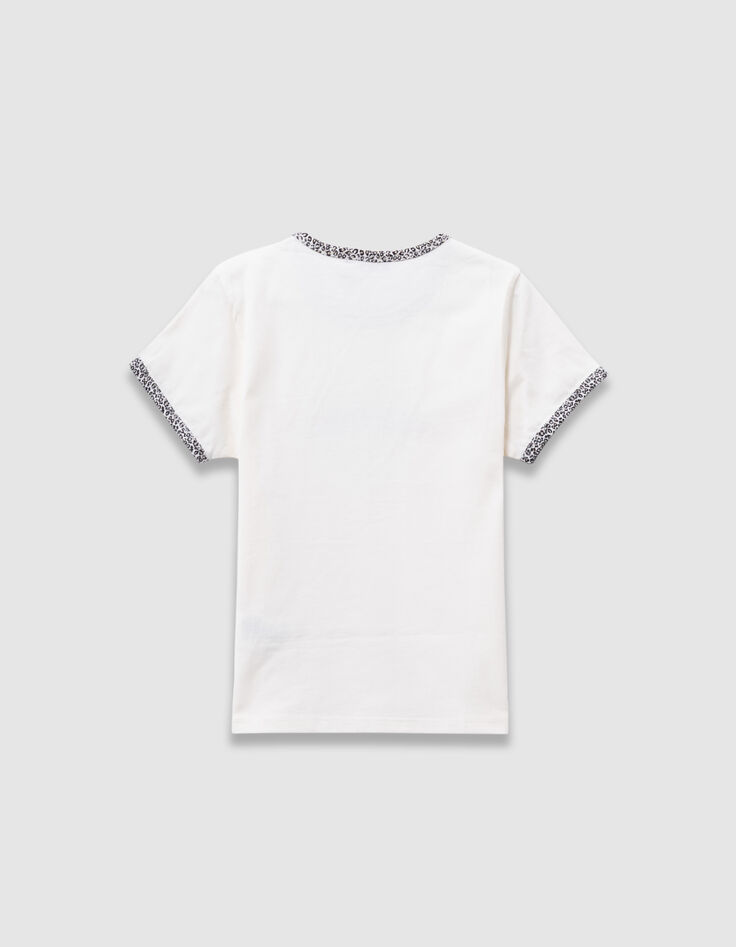 Ecru Mädchen-T-Shirt, Biowolle, Leoprint-Herzen-4