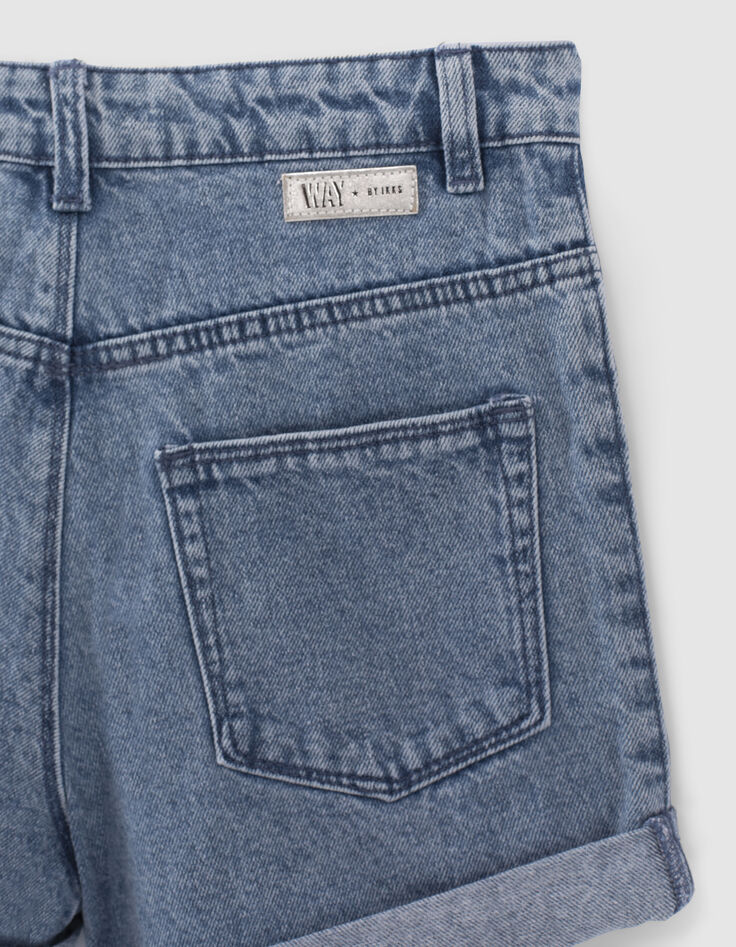 Girls’ blue organic cotton cuffed denim shorts-7