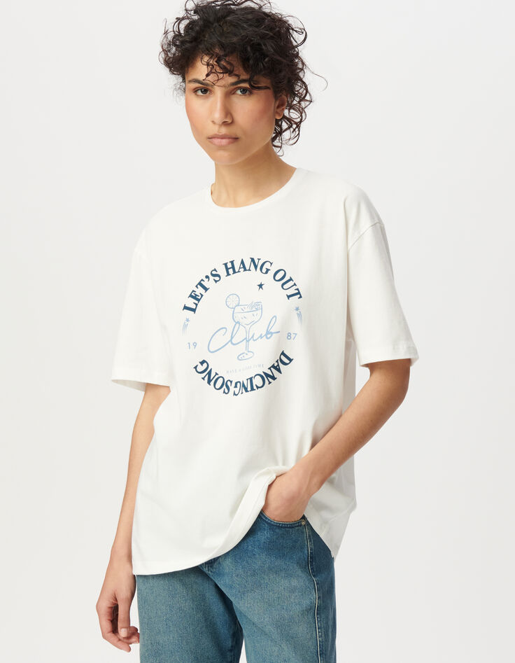 White short-sleeved T-shirt, cocktail slogan-2 White short-sleeved T-shirt, cocktail slogan-2