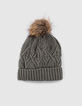 Gorro caqui claro de punto con ochos bebé niño -3