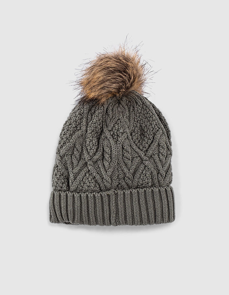 Gorro caqui claro de punto con ochos bebé niño -3