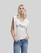 Cremewei&szlig;es Damen-T-Shirt mit gesticktem Schriftzug-6