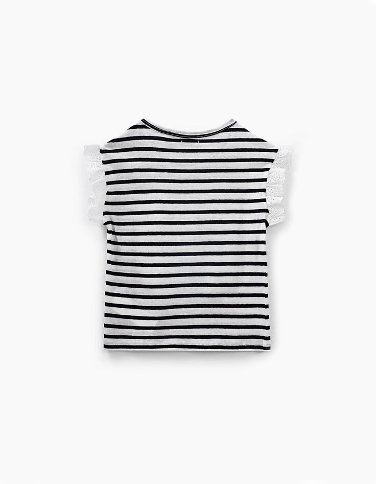 Tee-shirt blanc cassé rayé noir détails dentelle fille-3
