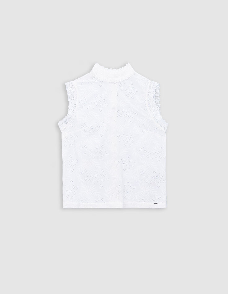 Wei&szlig;es &auml;rmelloses Top aus Bio-Baumwolle f&uuml;r Damen mit englischer Stickerei-5