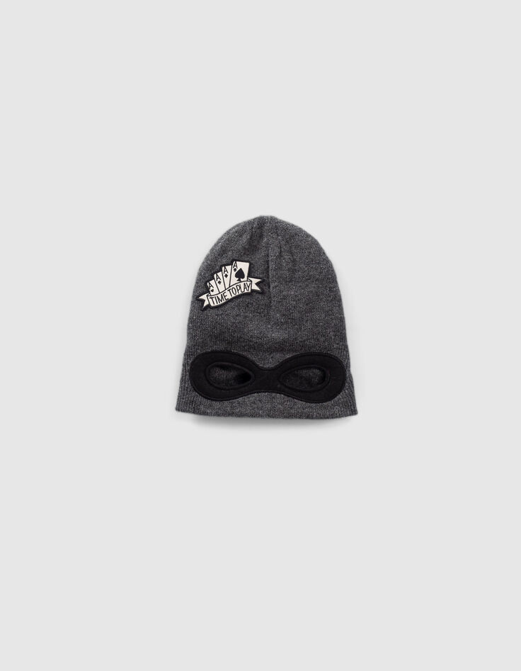 Gorro gris punto máscara recortada niño-5