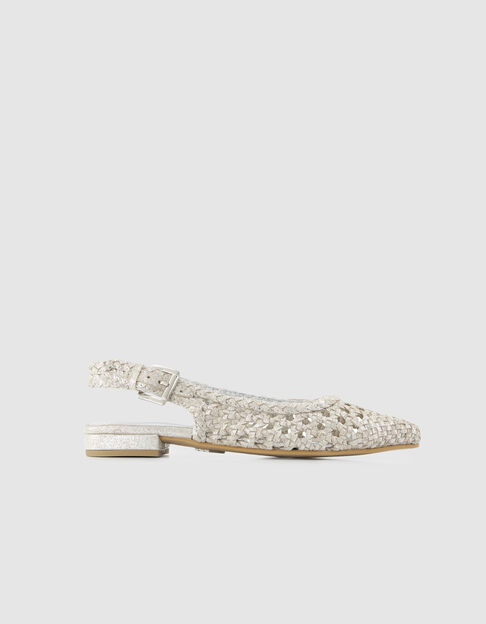 Ballerines slingback argent&eacute;es cuir tress&eacute; Femme - IKKS