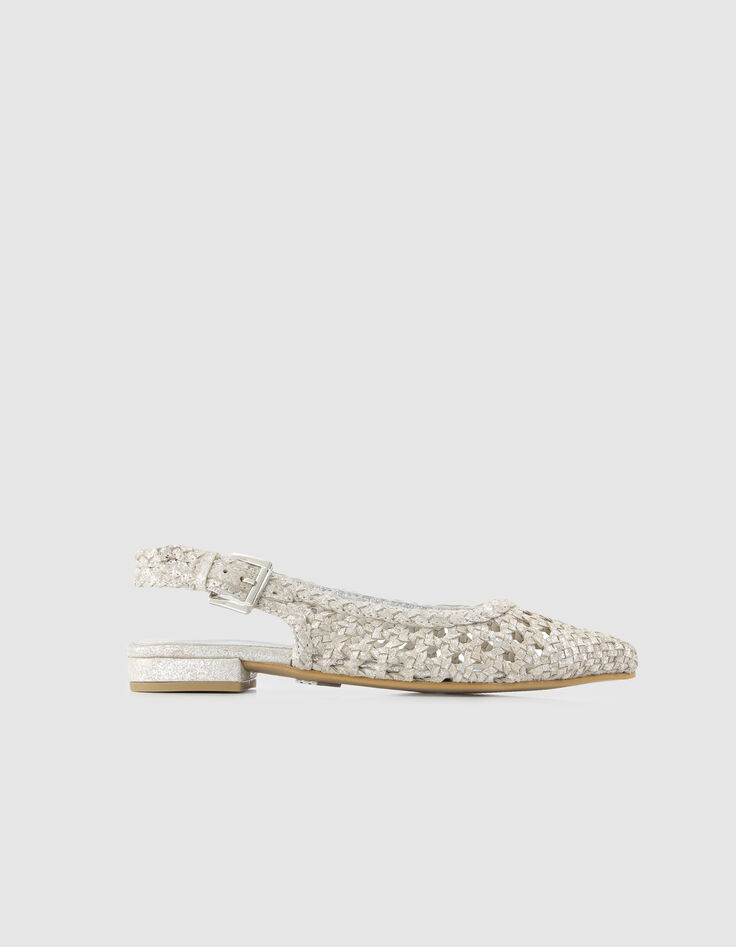 Ballerines slingback argent&eacute;es cuir tress&eacute; Femme-1