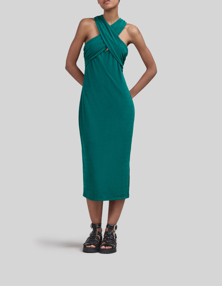Smaragdgroene gekruiste midi-jurk Dames-1