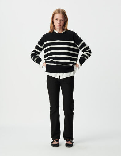 Matrozentrui zwart-ecru 100% wol knopen schouder Dames - IKKS