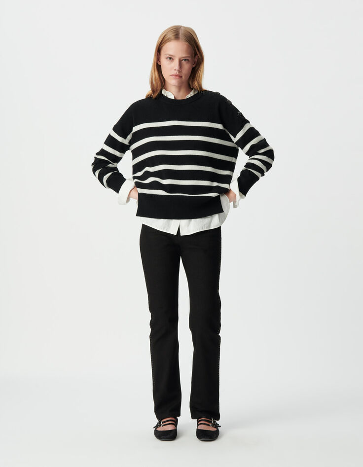 Matrozentrui zwart-ecru 100% wol knopen schouder Dames-1