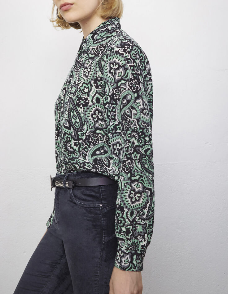 Grüne, lange Damenviskosebluse mit Paisleyprint-1