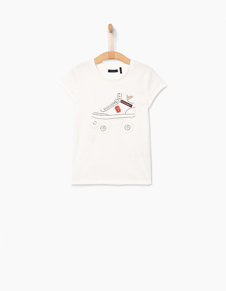 Girls' off-white T-shirt with lace skate-2 Girls' off-white T-shirt with lace skate-2