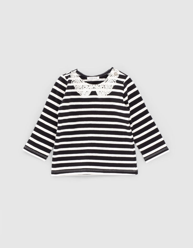 Baby girls’ striped T-shirt and grey denim dress outfit-2