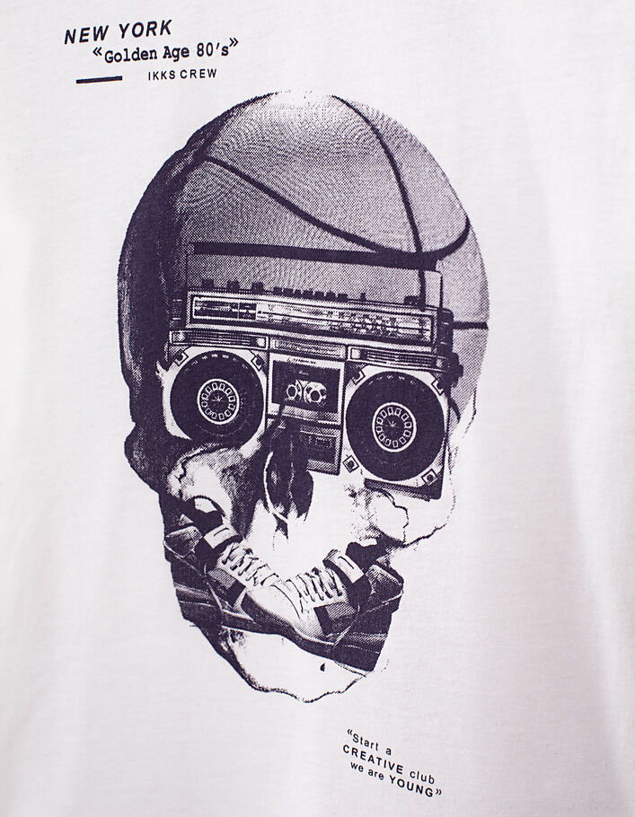 Boys’ white organic T-shirt with skull, radio and trainers - IKKS
