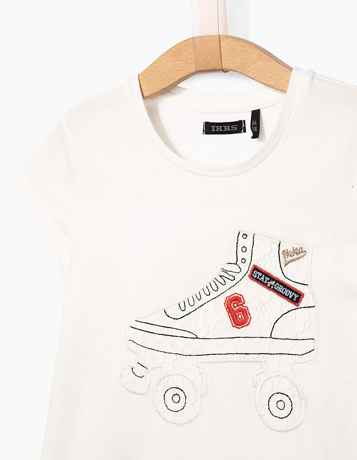 Girls' off-white T-shirt with lace skate-3 Girls' off-white T-shirt with lace skate-3